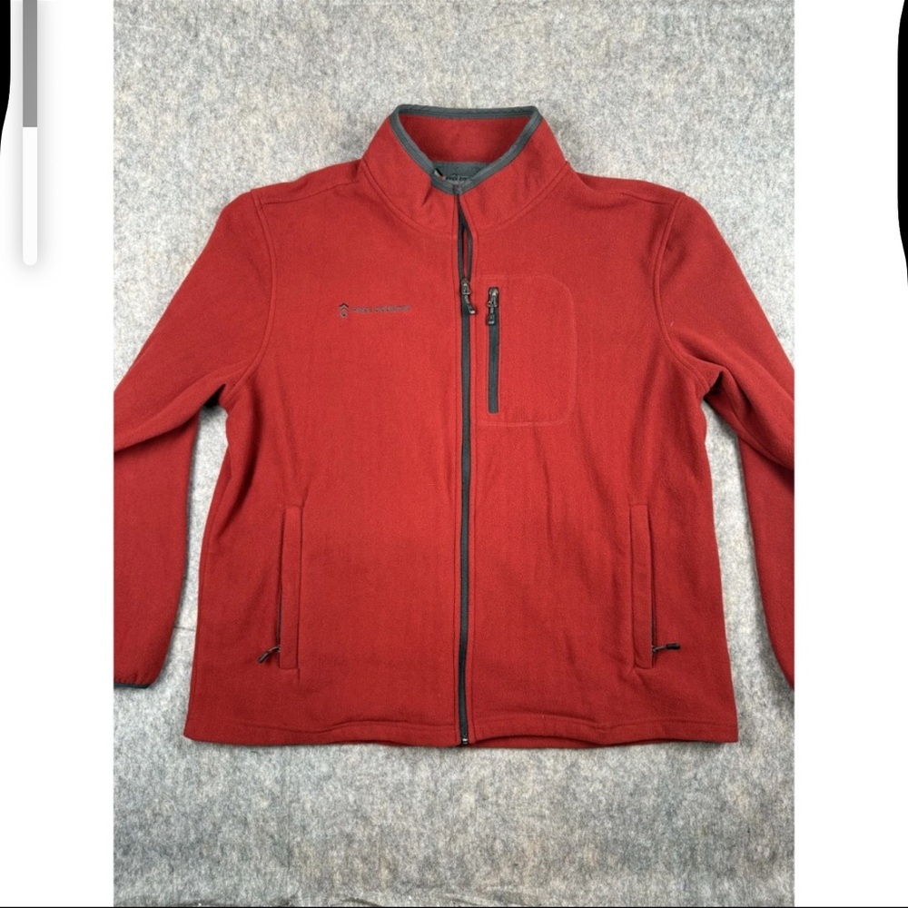 Free Country Jacket Mens XL Red Polar Fleece Logo Long Sleeve Mock Neck Full Zip